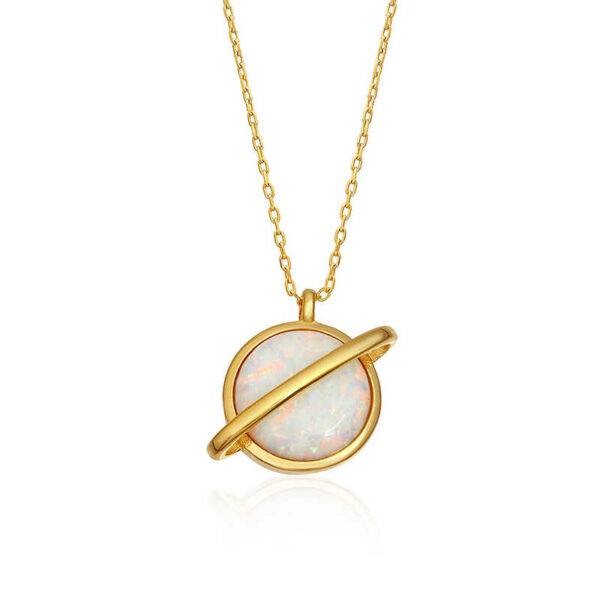 White Saturn Pendant Necklace - Gold Plated