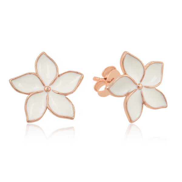 White Jasmin Flower Stud Earrings - Rose Gold plated - Sterling Silver 925 Earring