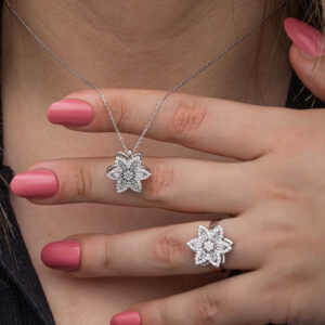 Sterling Silver ​Spinning Flower Jewelry Necklace and Ring Set