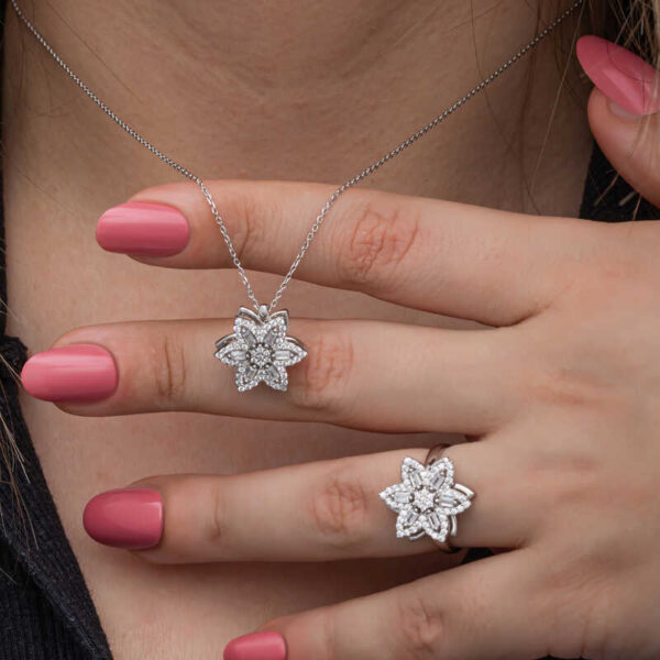 Sterling Silver ​Spinning Flower Jewelry Necklace and Ring Set
