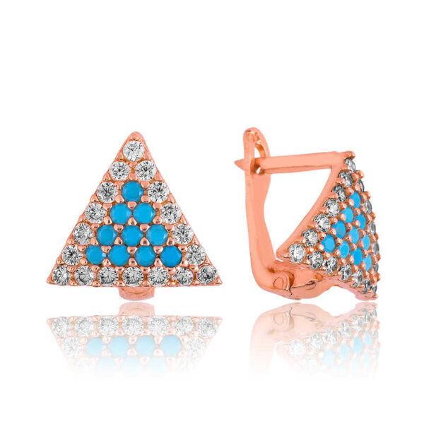 Sterling Silver Blue Triangle Earrings - Rose Gold