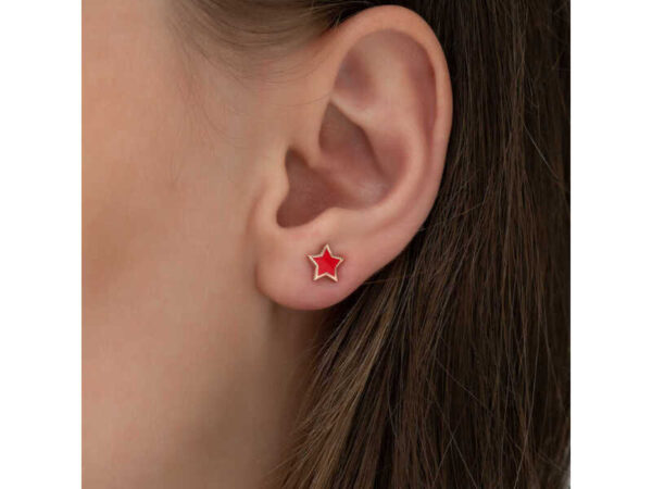 Red Star Stud Earrings – Rose Gold Plated - Image 2