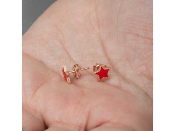 Red Star Stud Earrings – Rose Gold Plated - Image 3