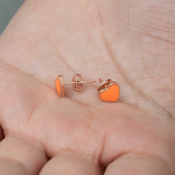Orange Heart Earrings - Rose Gold Plated - Image 3