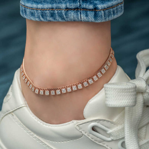 Luxury Chain Link Square Anklet – Rose Gold Plated - Image 2
