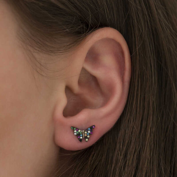 ​Sterling Silver Black Butterfly Stud Earrings with colorful Accent Stones