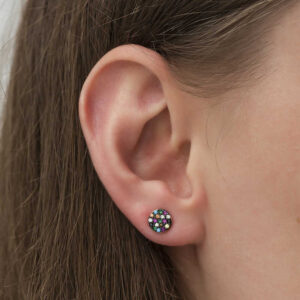 Sterling Silver Colorful Circle Stud Earrings - Rose Gold