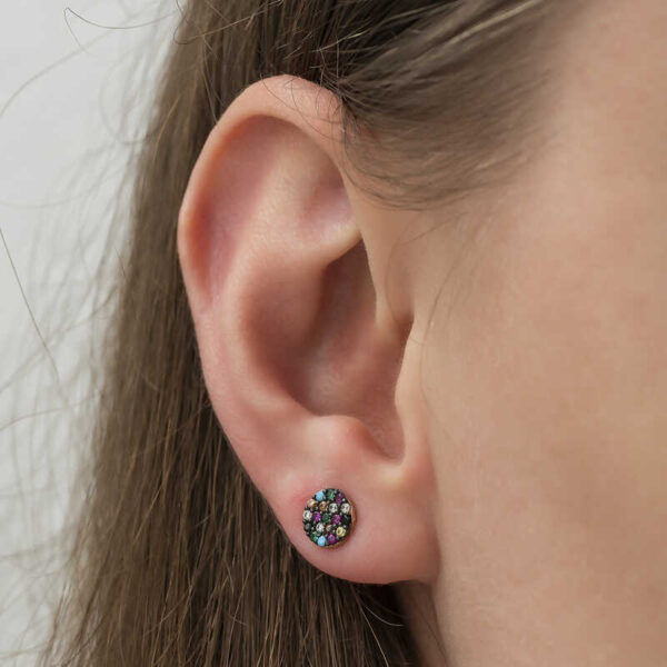 Sterling Silver Colorful Circle Stud Earrings - Rose Gold