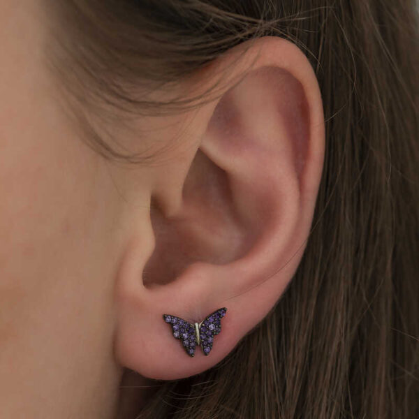 ​Sterling Silver Purple Butterfly Stud Earrings