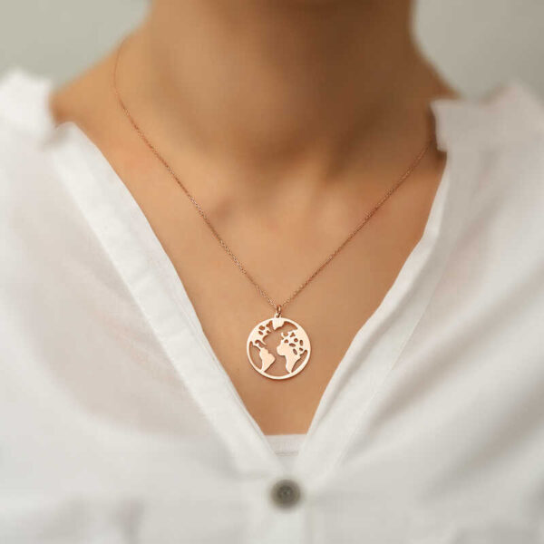 Sterling Silver Globe Pendant Necklace in Rose Gold