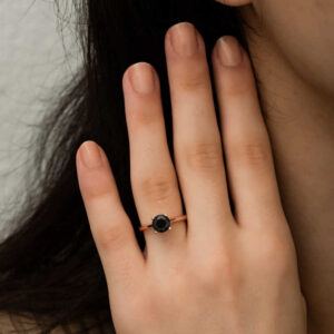 Sterling Silver Black Solitaire Ring - Rose Gold