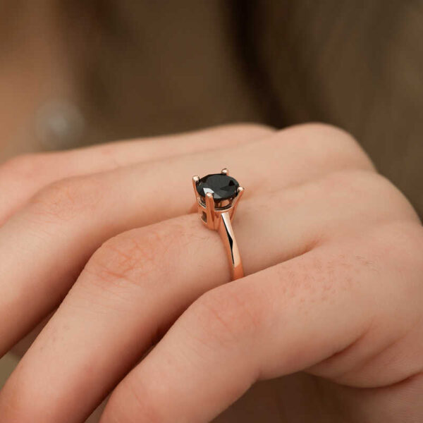 Sterling Silver Black Solitaire Ring - Rose Gold